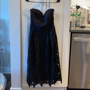 Strapless black lace dress tea length